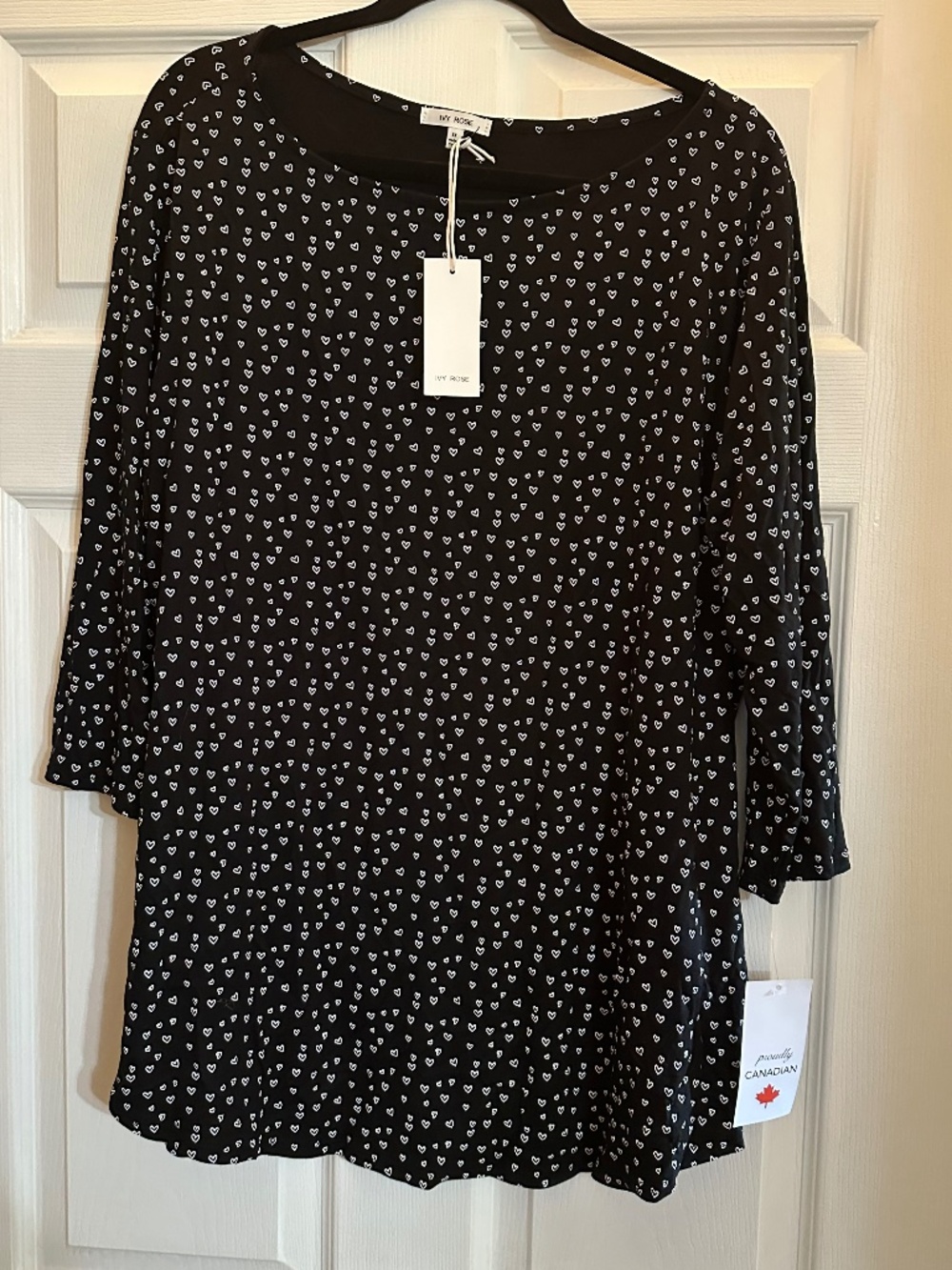 Ivy Rose Black Heart Print 3/4 Sleeve Tunic Blouse Top Plus Size 3X NWT Summer